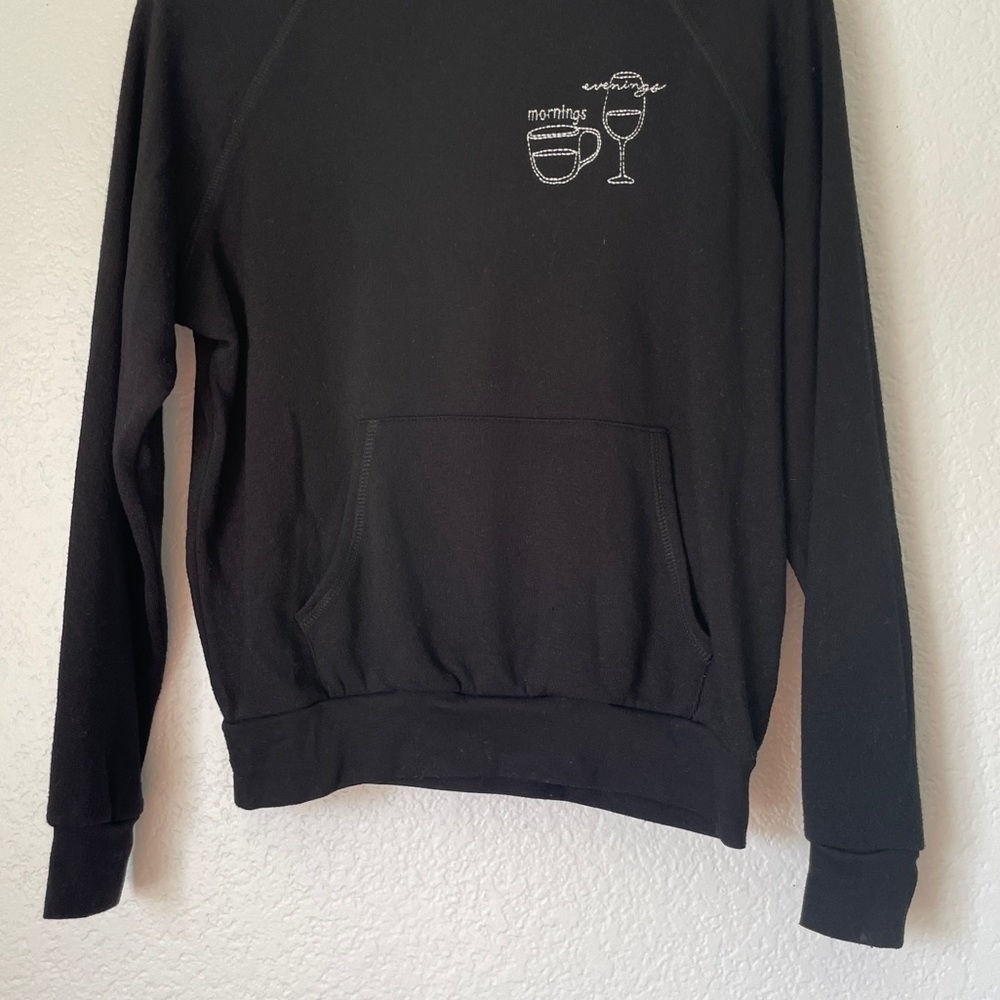 PROJECT SOCIAL T Morning Coffee Evening Wine Pullover Hoodie XS - Picture 2 of 6